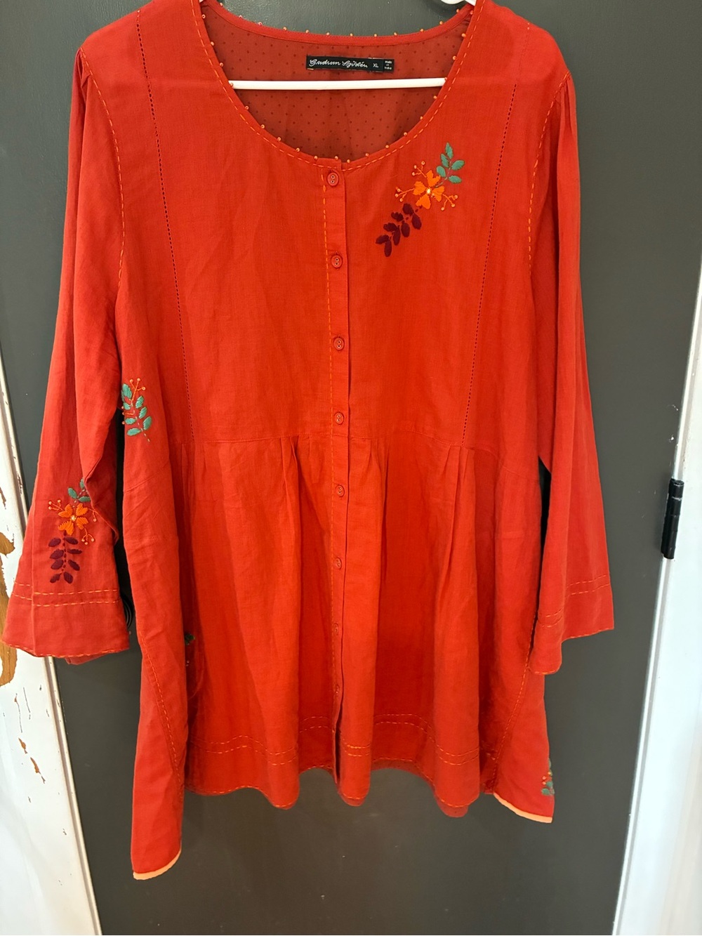 Gudrun Sjoden fall Orange Embroidered Button-Front Tunic